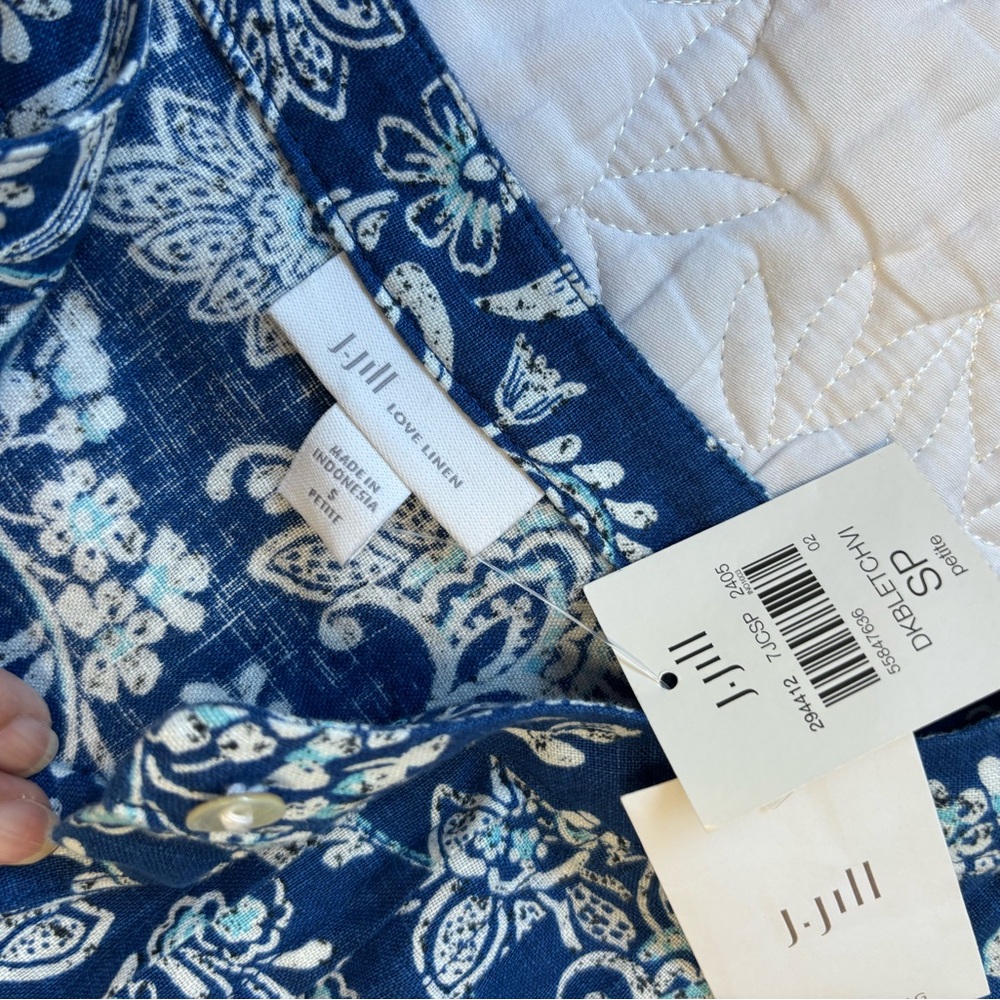 NWT Linen Blue Floral Pintuck Dress JJill - Picture 7 of 8
